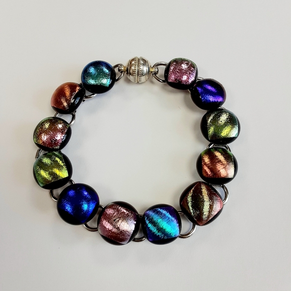 7 1/2" - 8" Multicolor Dichroic Fused Glass Link Bracelet - Picture 2 of 2